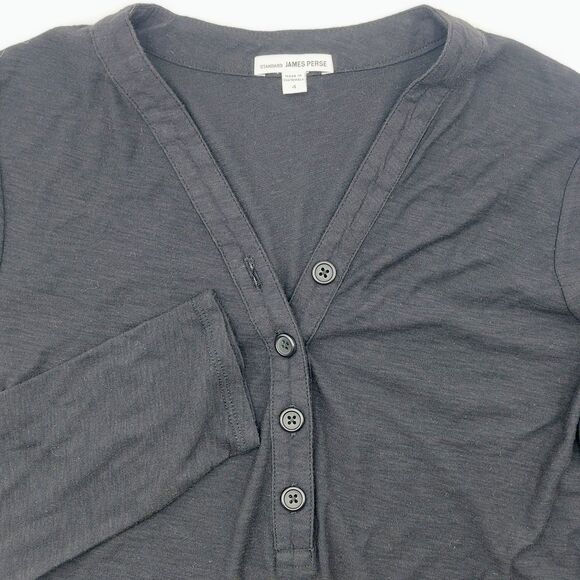 Standard James Perse Slub Jersey Henley Button Top Women's 4 (XL) Black V-Neck - Picture 1 of 7